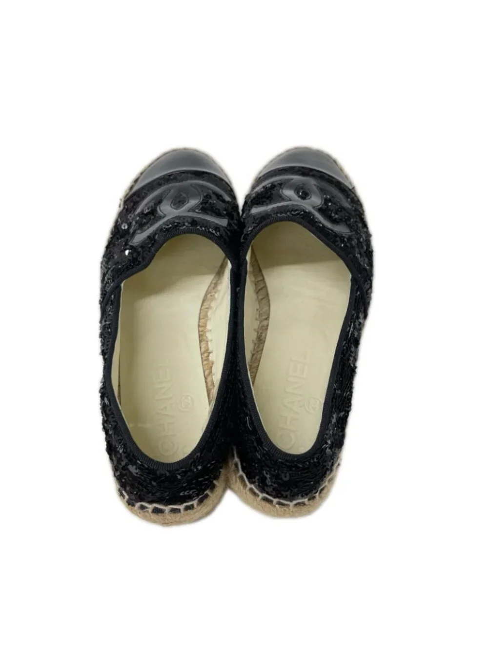 Chanel CC Logo Patent Sequin Espadrilles Shoes